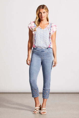 AUDREY PULL-ON SLIM JEAN WITH EMBROIDERY-Vistablue