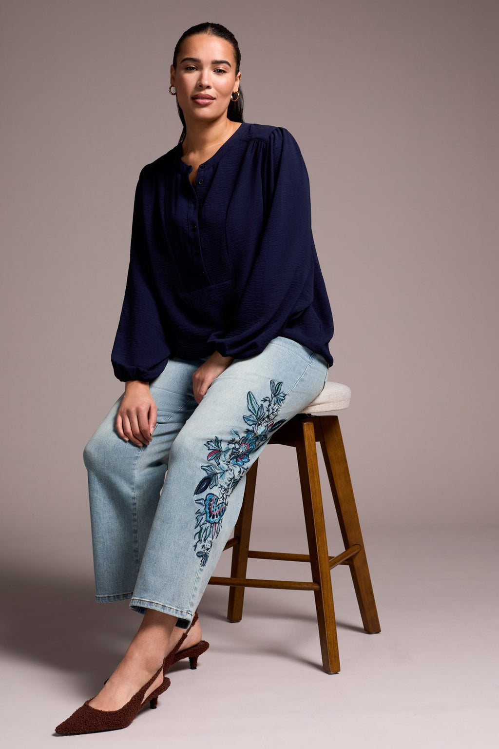 Audrey Pull On Embroidered Jeans main image 0