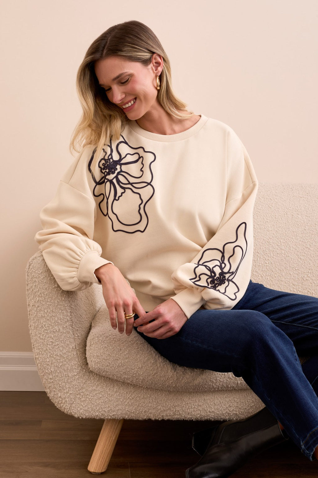 French Terry Cold Shoulder Top - Cream