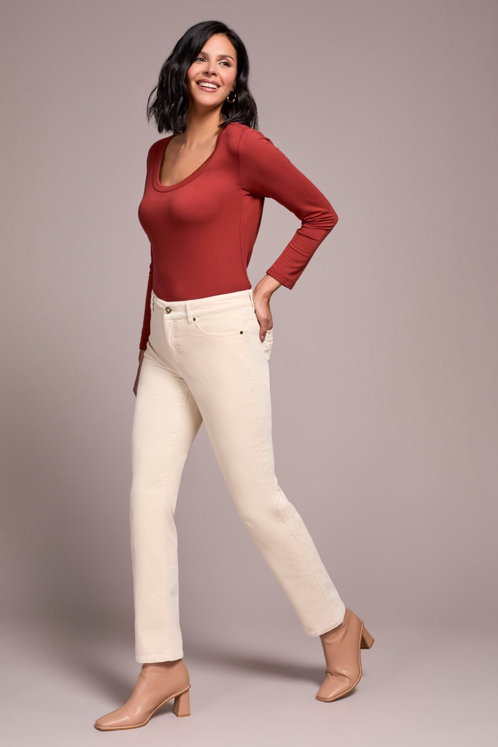 Pantalon slim à enfiler-Velours côtelé anthracite | Boden FR
