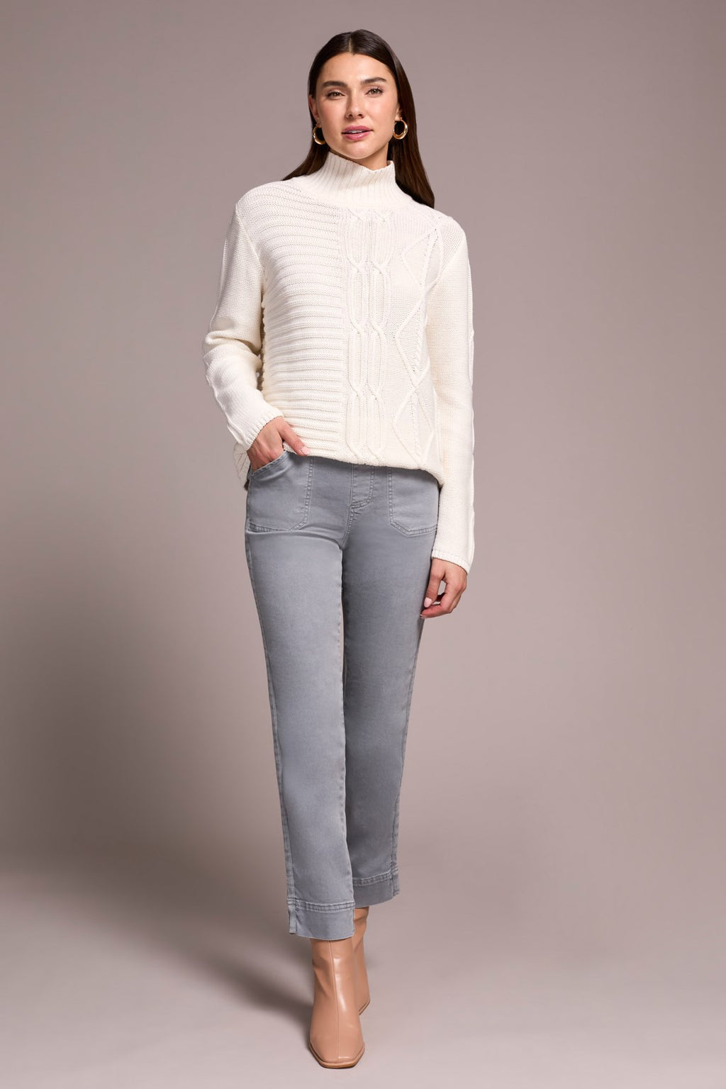 Vintage Washed Cable Knit Mock Neck Sweater-Cream – Tribal® Fashion