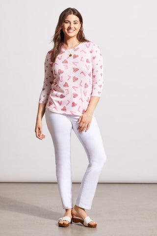 alt view 2 - THREE-QUARTER SLEEVE TOP WITH COMBO PRINT-Crystal pink