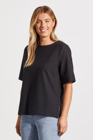 alt view 2 - BOAT NECK TOP WITH ELBOW SLEEVE-Black