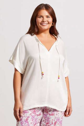 alt view 2 - FLOWY NOTCH NECK TOP WITH PLEATING-White