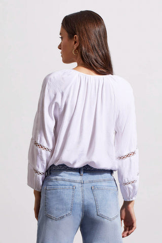 alt view 4 - FLOWY PUFF-SLEEVE TOP WITH TAPE INSERTS-White
