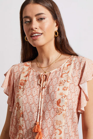 alt view 2 - FRILLY CAP SLEEVE BLOUSE WITH COMBO PRINT-Pinkdust