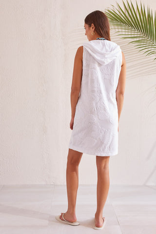 alt view 4 - HOODED PALM MOTIF TERRI CLOTH COVER-UP-White