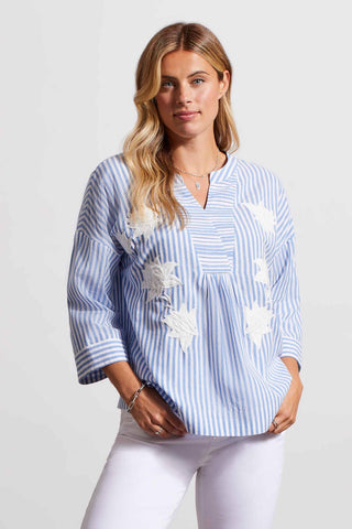 alt view 1 - PRINTED COTTON BLOUSE WITH FLORAL EMBROIDERY-Bluestar