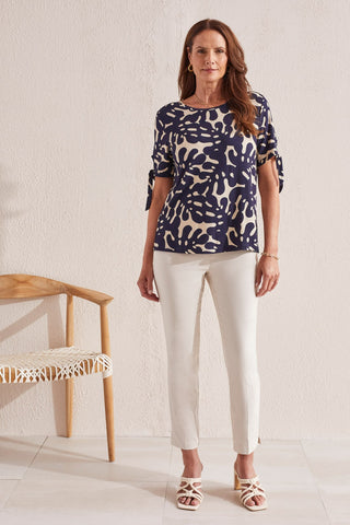 alt view 2 - PRINTED CREW NECK TOP WITH SHORT SLEEVE TIES-Jet blue