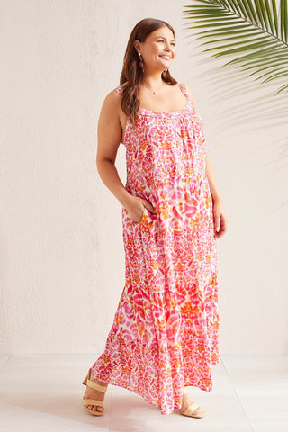 alt view 2 - PRINTED MAXI DRESS WITH SIDE SEAM POCKETS-Amberglow