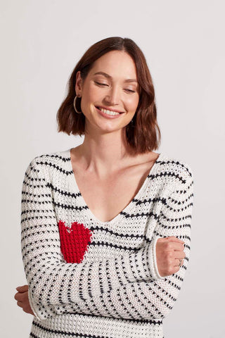 alt view 2 - V-NECK SWEATER WITH COMBO YARN-White multi