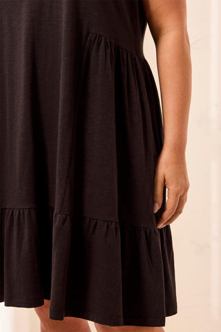 Size Inclusive Knit Sleeveless V-Neck Dress-Black