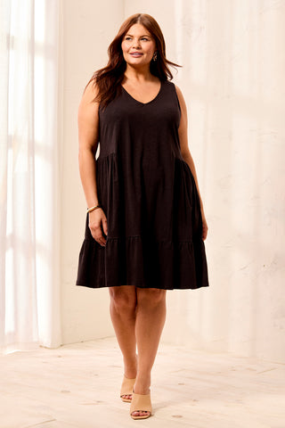 Size Inclusive Knit Sleeveless V-Neck Dress-Black