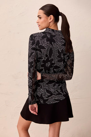 Performance Long Sleeve Top-Black floral