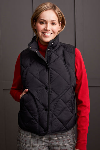 QUILTED A-LINE PUFFER VEST-Black