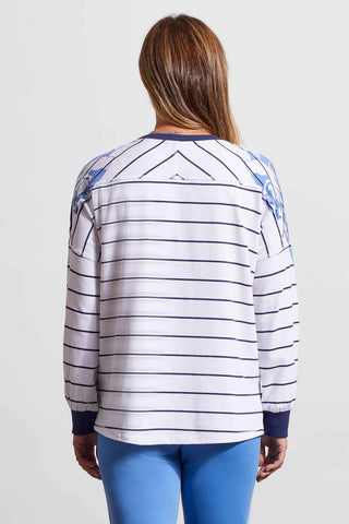 alt view 4 - STRIPE LONG-SLEEVE CREW NECK TOP WITH DROP SHOULDER-White