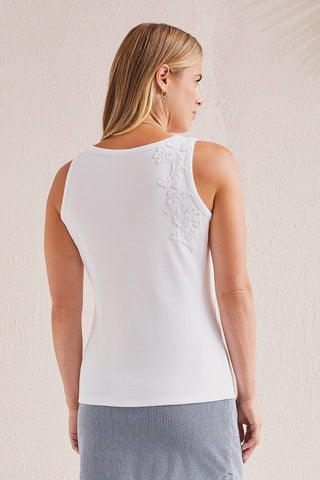 RIBBED TANK TOP WITH LACE DETAIL -White