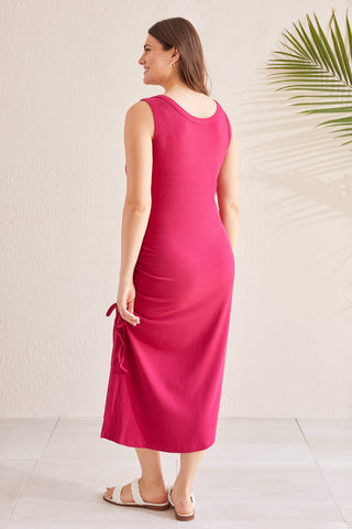 alt view 4 - RIBBED TANK DRESS WITH SIDE RUCHING-Daiquiri