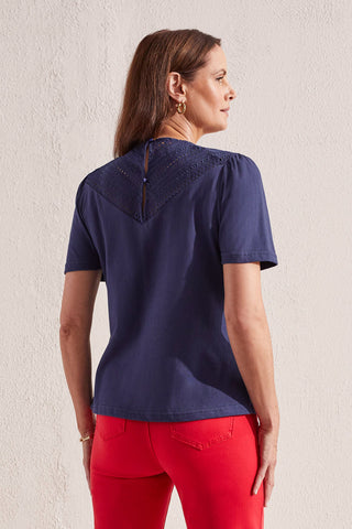 alt view 4 - SHORT SLEEVE TOP WITH LACE DETAIL-Jet blue