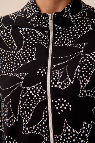 Printed Mock-Neck Cardigan With Long Sleeves-Black floral