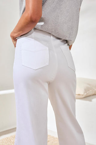 Pantalon Extensible À Jambe Large-Blanc