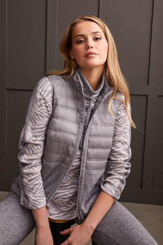 METALLIC THREAD MIXED MEDIA ZIP-UP VEST-Grey mix