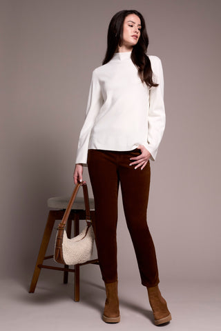 Long Sleeve Funnel Neck Sweater-Cream