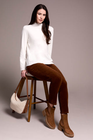 Long Sleeve Funnel Neck Sweater-Cream