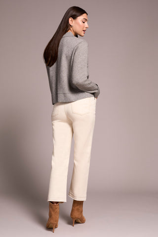 Double Knit Collared Sweater Cardigan-Grey Mix