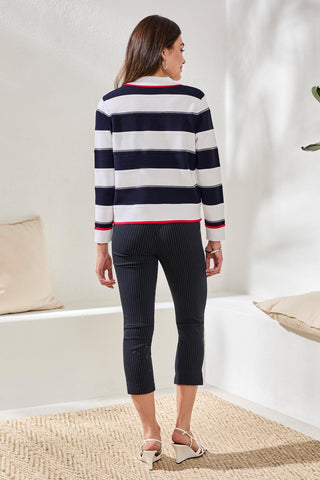 Double Knit Button-Front Stripe Cardigan-Jet blue