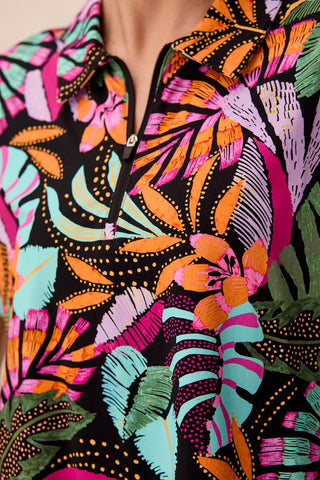 Dolman Polo Textured Knit Top-Tropical