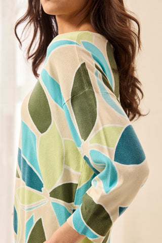 Soft Yarn Three-Quarter Sleeve Crewneck Sweater-Aqua sky