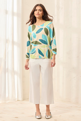 Soft Yarn Three-Quarter Sleeve Crewneck Sweater-Aqua sky