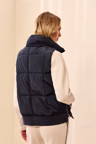 Quilted Puffer Vest With Removable Hood-Sapphire
