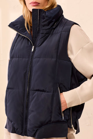 Quilted Puffer Vest With Removable Hood-Sapphire