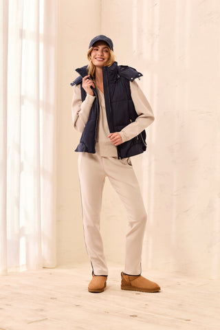 Quilted Puffer Vest With Removable Hood-Sapphire