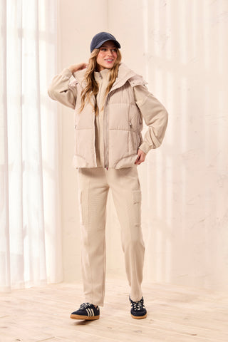 Quilted Puffer Vest With Removable Hood-Sanddune