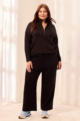 Size Inclusive Techno Lux Scuba Pants With Waistband-Black