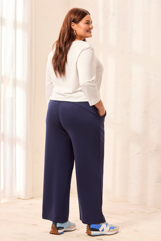 Size Inclusive Techno Lux Scuba Pants with Waistband-Jet blue