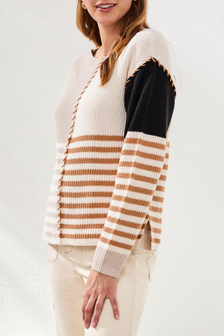 Multi Stripe Textured Boat Neck Sweater-Quartz