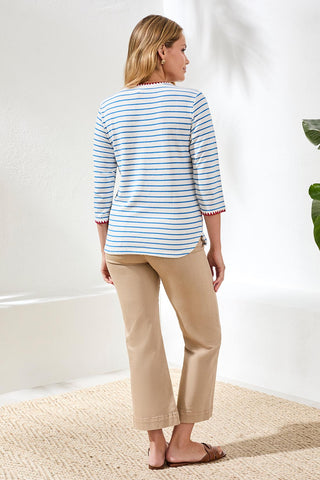 Haut À Rayures Texturées Manches 3/4 Avec Détail Contrastant
-Royal