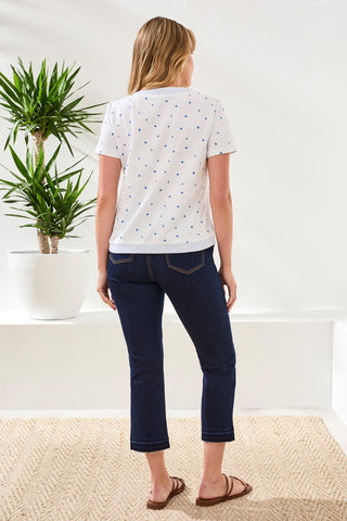 Haut En Maille Double Fil À Pois Brodés, Manches 3/4
-Blanc