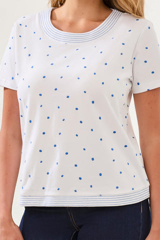 Haut En Maille Double Fil À Pois Brodés, Manches 3/4
-Blanc