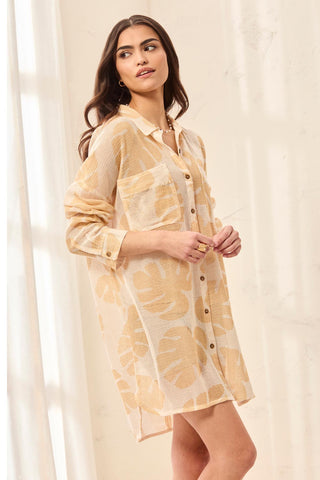 Cotton Eyelet Cover-Up Shirt Dress With Long Roll-Up Sleeves-Canvas
