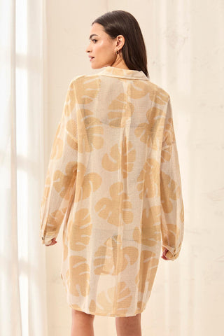 Cotton Eyelet Cover-Up Shirt Dress With Long Roll-Up Sleeves-Canvas