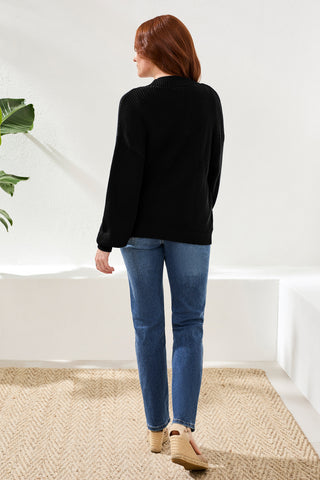 Long Sleeve Combed Cotton Cardigan-Black