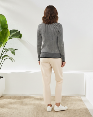 Long Sleeve Crew Neck Rib Knit Sweater-Black