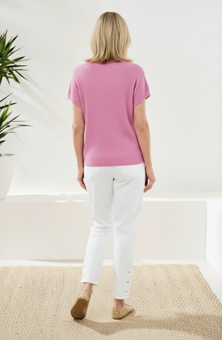 Dolman Short Sleeve Ribbed Knit Top With Pocket-Wisteria