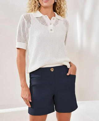 Flatten It® Button-Front Pull-On Shorts-Jet blue