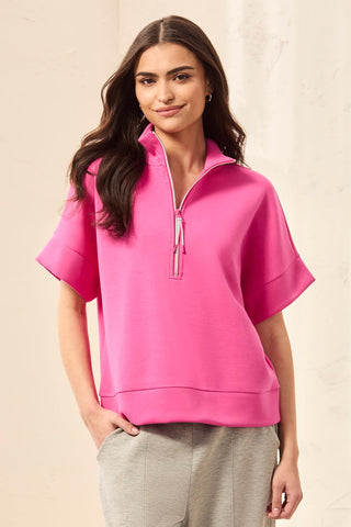 Techno Lux Mock Neck Zip Top-Freesia
